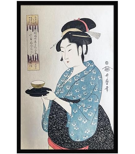 Amazon.co.jp: 喜多川歌麿『婦女人相十品・ポッピンを吹く女』木版画